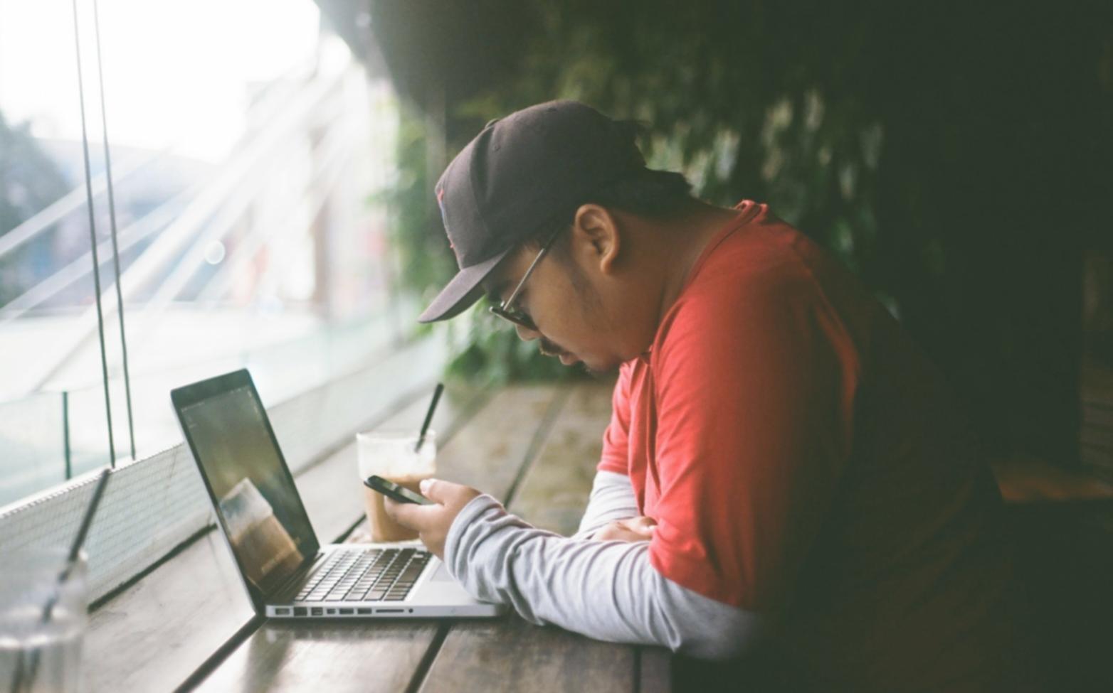 Modern workspace with blockchain technology visualization